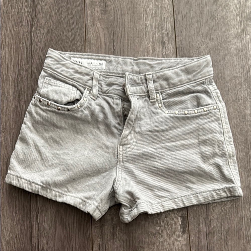 Zara Girls grey studded denim shorts 8